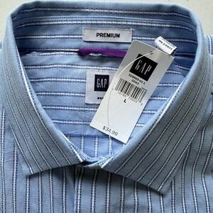 NWT Gap Mens Premium Button Down Dress Shirt Large Blue Stripes 100% Cotton